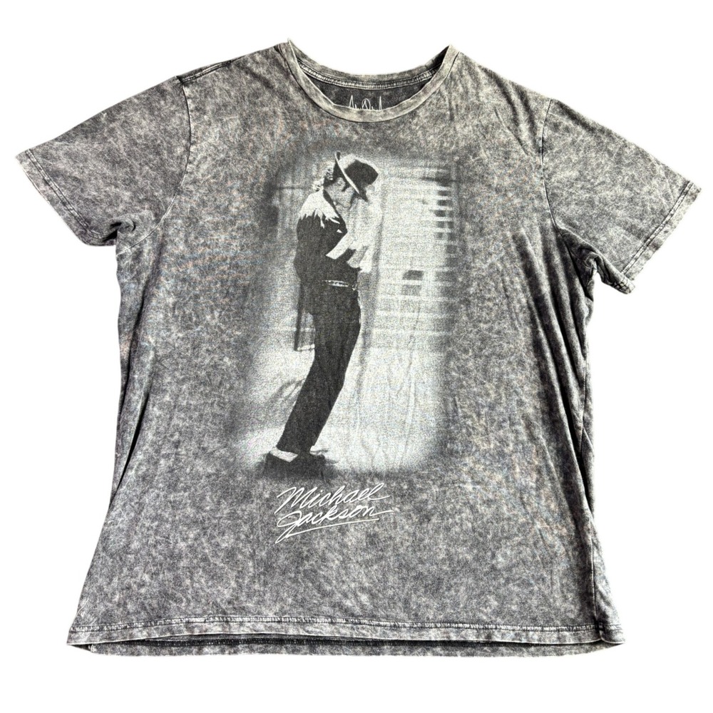 Michael Jackson Mad Engine Mens 2XL Gray Acid Wash Graphic T-Shirt King of Pop